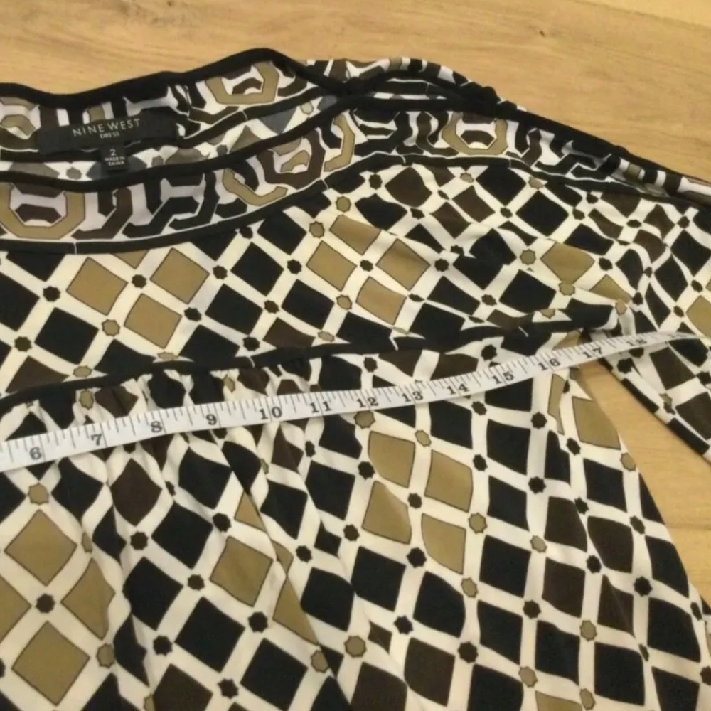 Nine West Shift Dress Size 2 Black Ivory Brown Geometric Print - Picture 6 of 8